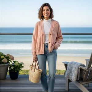 Vintage Hunter’s Run Peach Knit Cardigan - Gold Buttons - Size Large